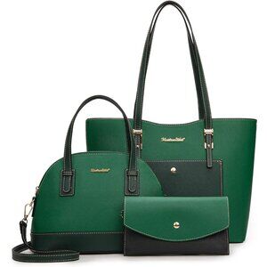Women's Green&dark Green 3PCS Purses Tote Wallet Shoulder Satchel Handbags Set